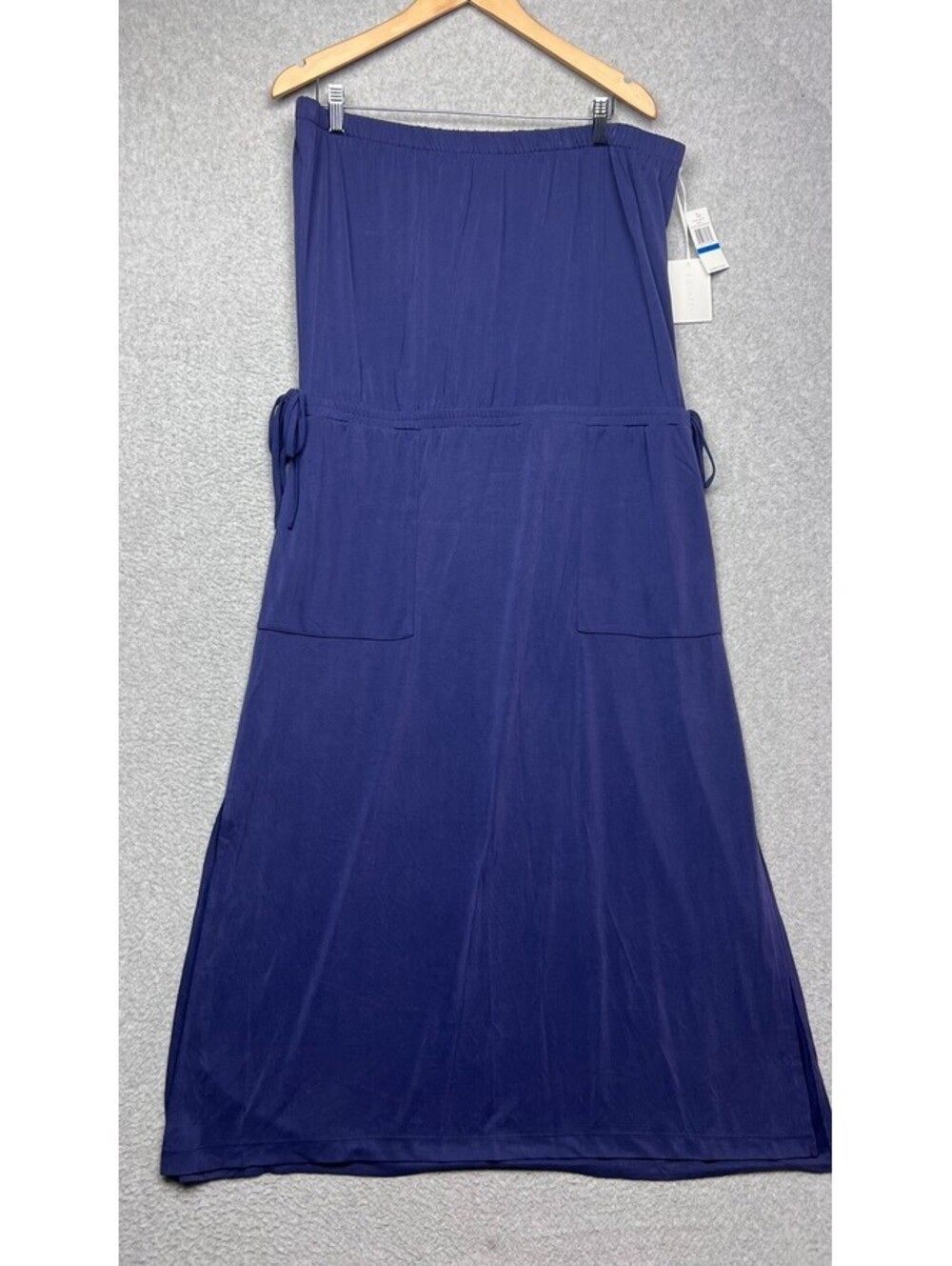 1.STATE Kenya Strapless Dress NWT Womens XL Blue Evening Sky Maxi Slit Knit Loun
